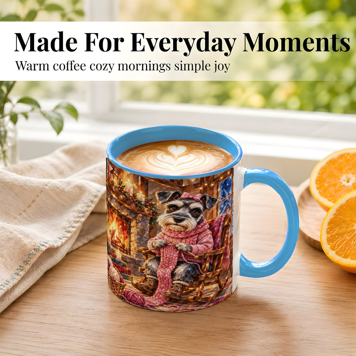 #pl[11oz|Blue] Schnauzer Pink Bow Coffee Mug, Knitting Dog Mug, Ceramic Cup