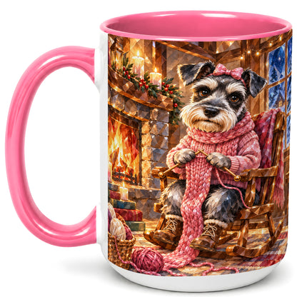 #pl[15oz|Pink] Schnauzer Pink Bow Coffee Mug, Knitting Dog Mug, Ceramic Cup