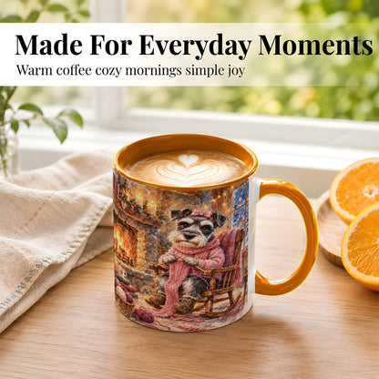#pl[11oz|Orange] Schnauzer Coffee Mug, Knitting Dog Mug, Ceramic Cup, Cozy Winter Art