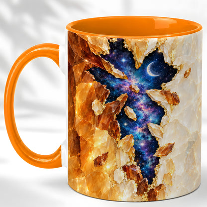 #pl[11oz|Orange] Galaxy Cross Coffee Mug, Celestial Faith Mug, Ceramic Cup, Cosmic Art