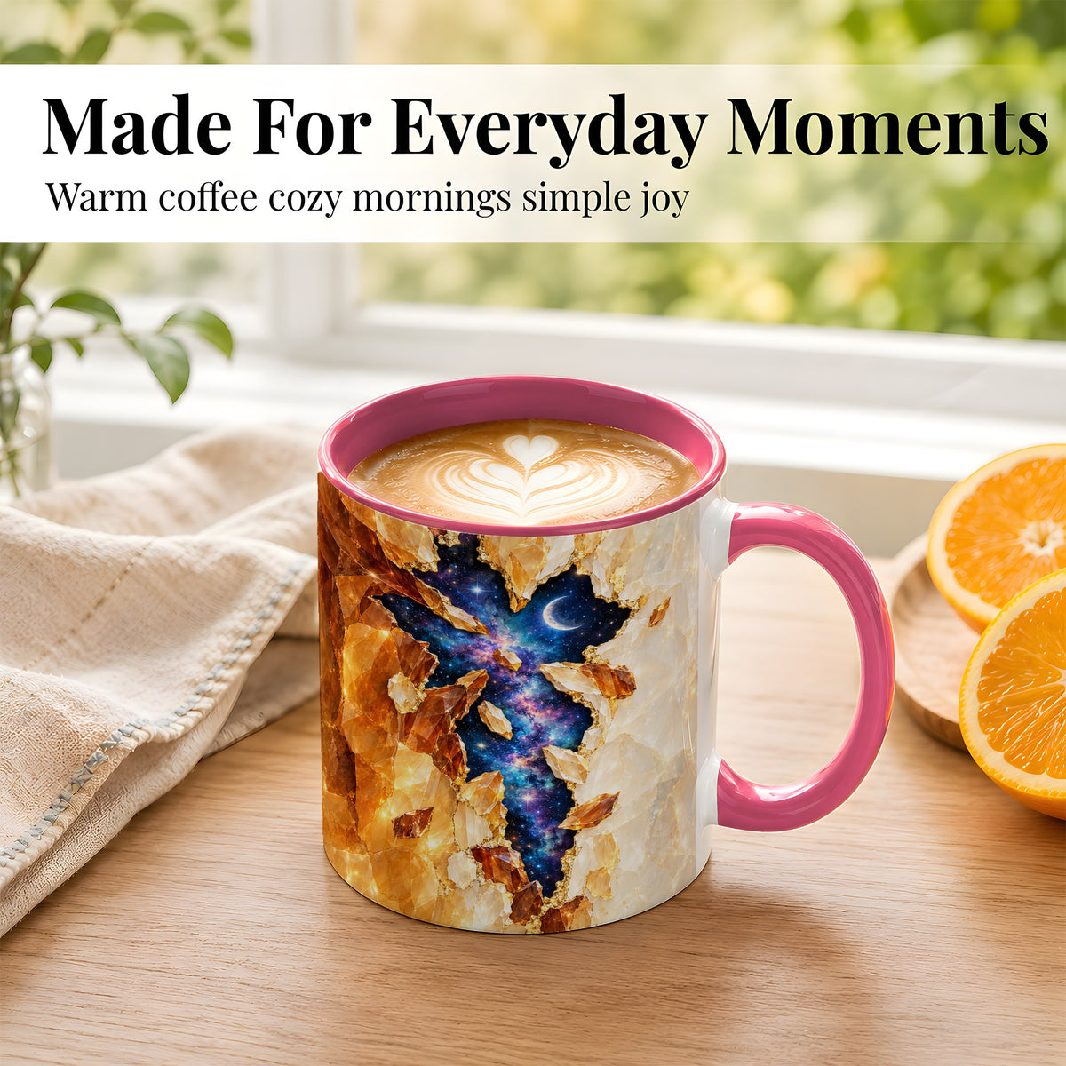 #pl[11oz|Pink] Galaxy Cross Coffee Mug, Celestial Faith Mug, Ceramic Cup, Cosmic Art