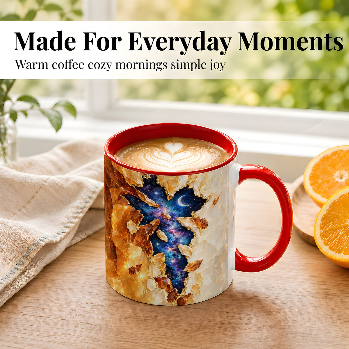 #pl[11oz|Red] Galaxy Cross Coffee Mug, Celestial Faith Mug, Ceramic Cup, Cosmic Art