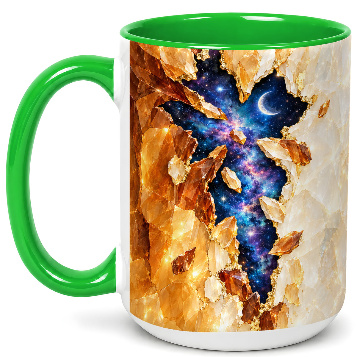 #pl[15oz|Green] Galaxy Cross Coffee Mug, Celestial Faith Mug, Ceramic Cup, Cosmic Art