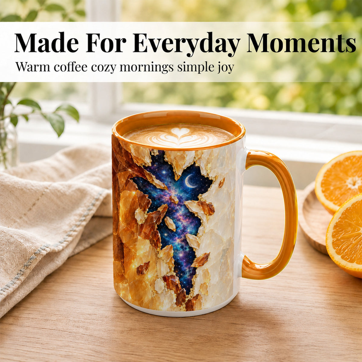 #pl[15oz|Orange] Galaxy Cross Coffee Mug, Celestial Faith Mug, Ceramic Cup, Cosmic Art