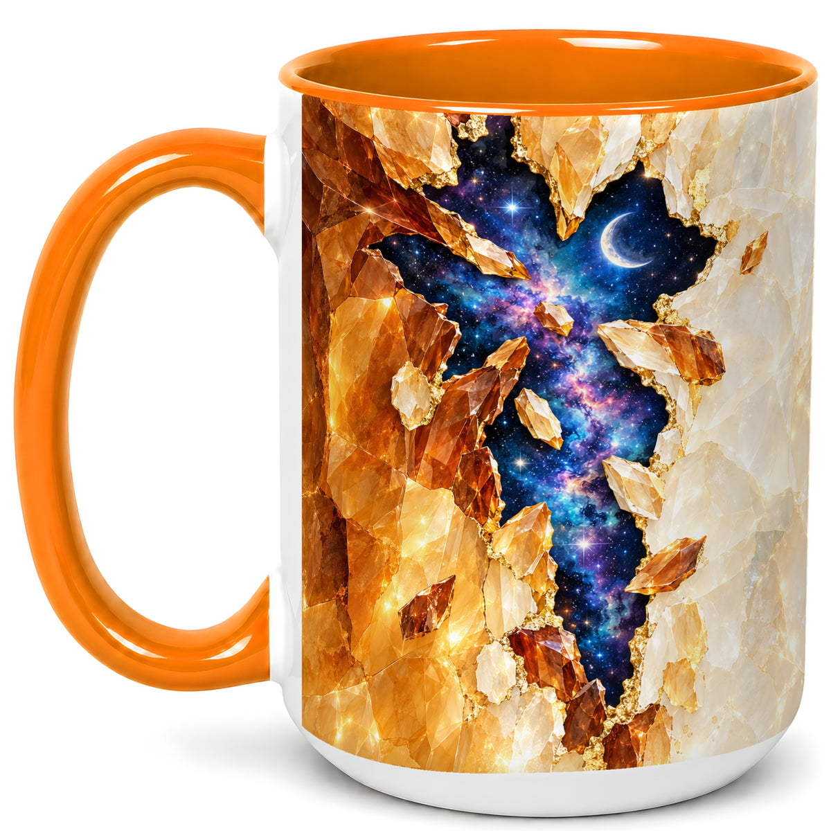 #pl[15oz|Orange] Galaxy Cross Coffee Mug, Celestial Faith Mug, Ceramic Cup, Cosmic Art