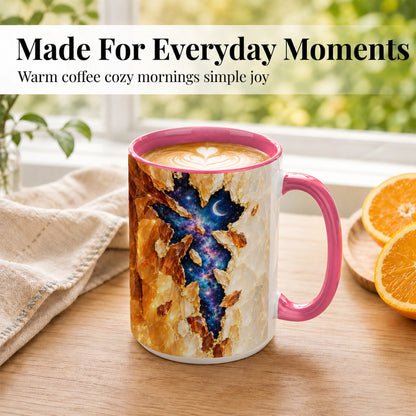 #pl[15oz|Pink] Galaxy Cross Coffee Mug, Celestial Faith Mug, Ceramic Cup, Cosmic Art