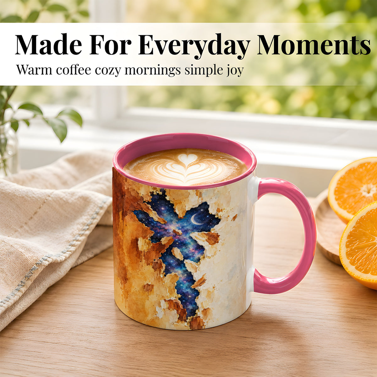 #pl[11oz|Pink] Galaxy Cross Coffee Mug, Watercolor Faith Mug, Ceramic Cup, Rustic Art