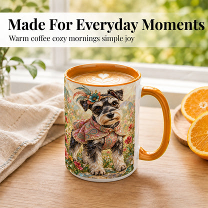 #pl[15oz|Orange] Schnauzer Coffee Mug, Floral Dog Mug, Ceramic Cup, Boho Mosaic Art