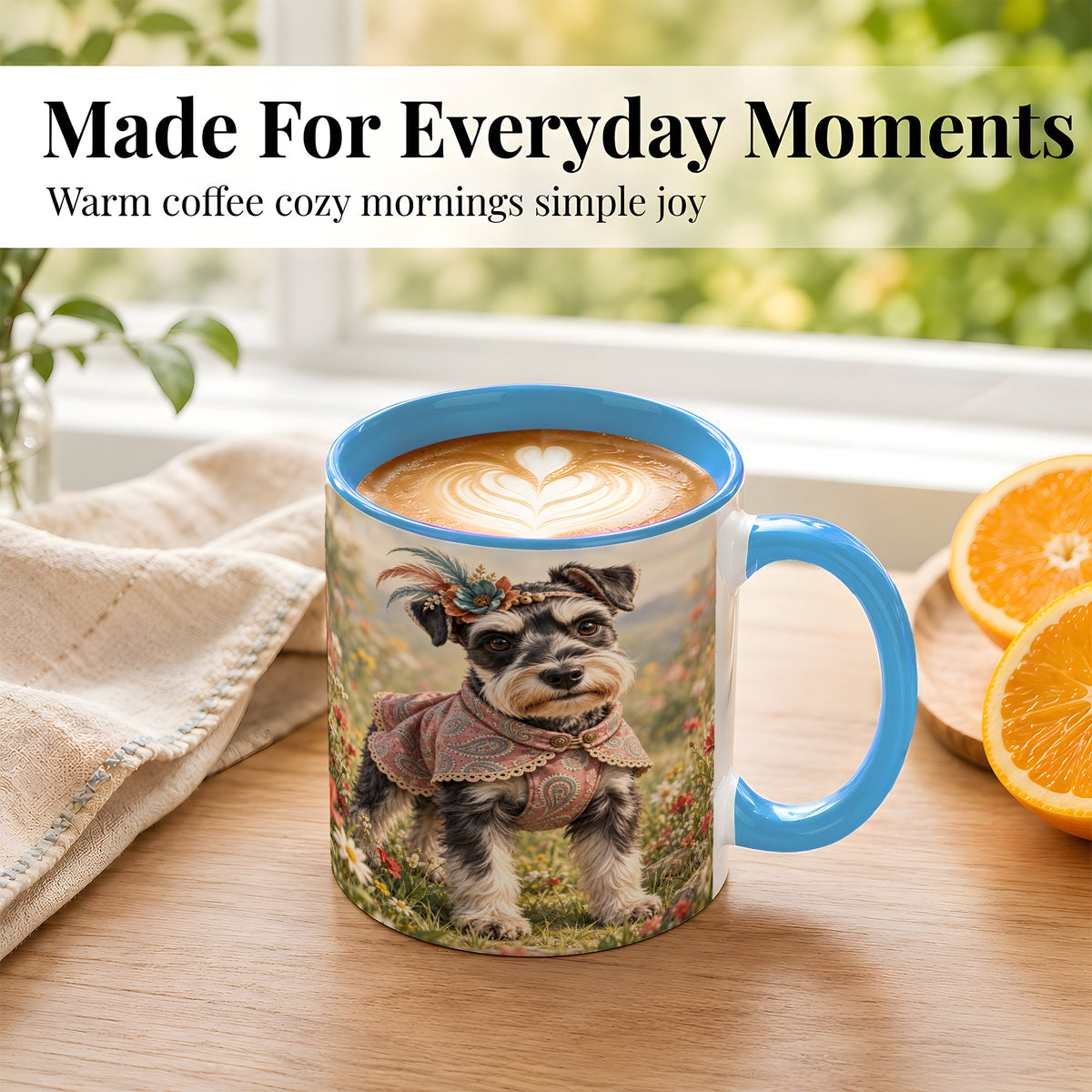 #pl[11oz|Blue] Schnauzer Coffee Mug, Wildflower Dog Mug, Ceramic Cup, Boho Pet Art
