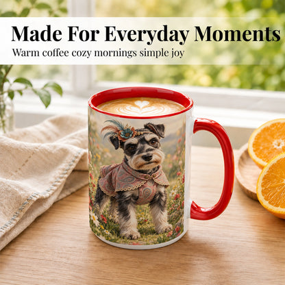 #pl[15oz|Red] Schnauzer Coffee Mug, Wildflower Dog Mug, Ceramic Cup, Boho Pet Art