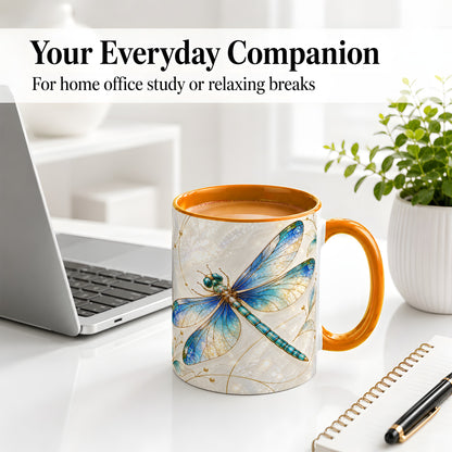 #pl[11oz|Orange] Blue Dragonfly Ceramic Mug with Jewel-Inspired Nature Artwork