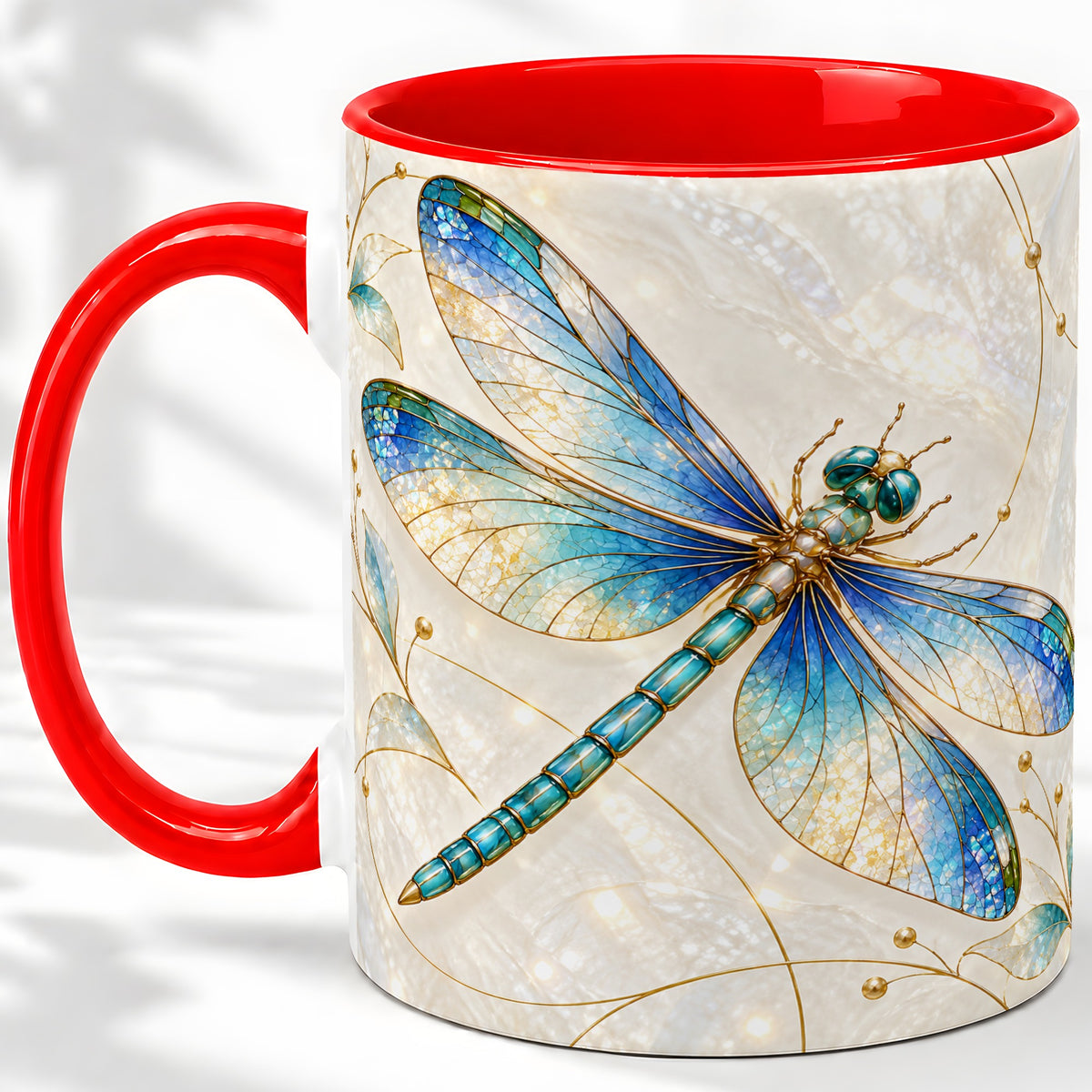 Blue Dragonfly Ceramic Mug with Jewel-Inspired Nature Artwork