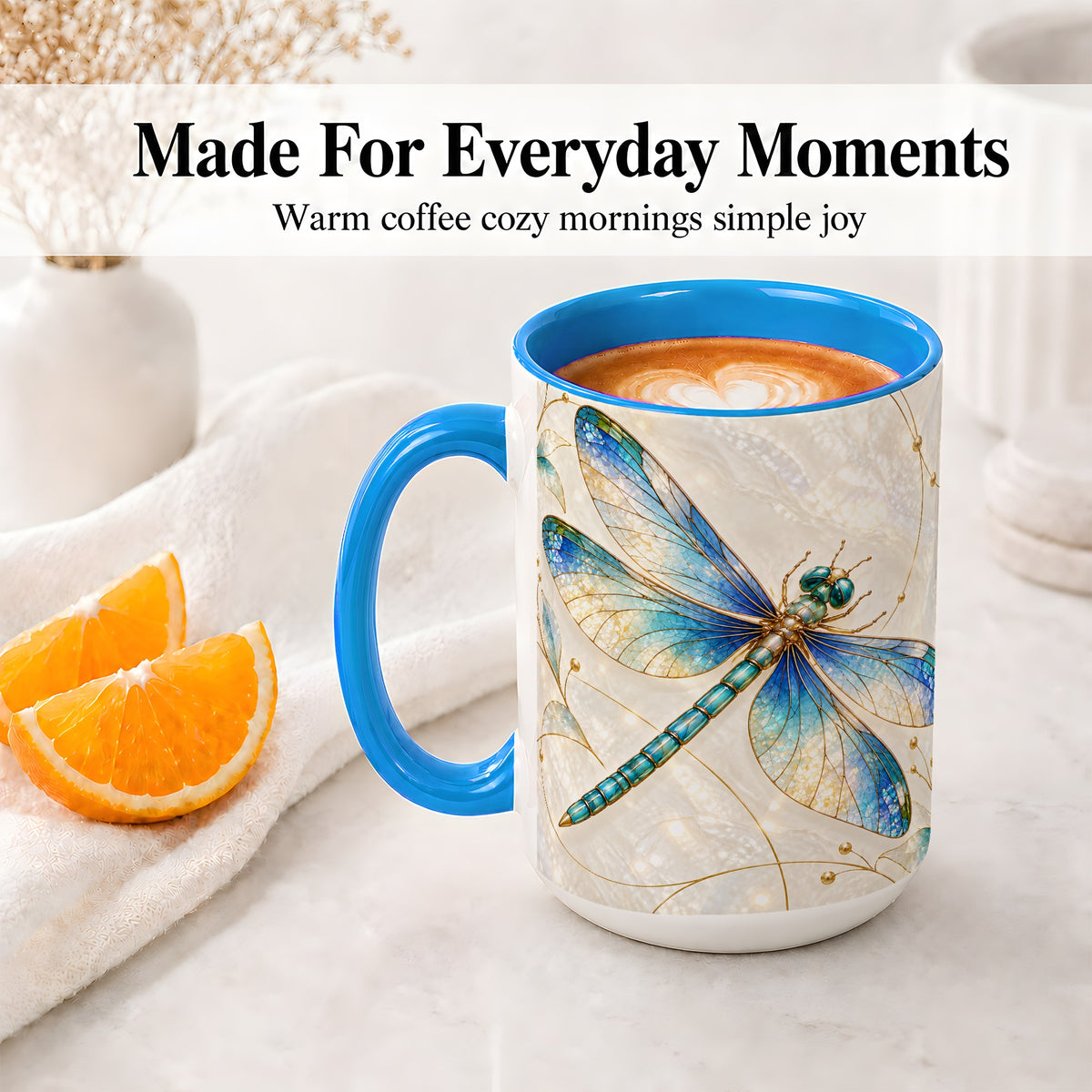 #pl[15oz|Blue] Blue Dragonfly Ceramic Mug with Jewel-Inspired Nature Artwork