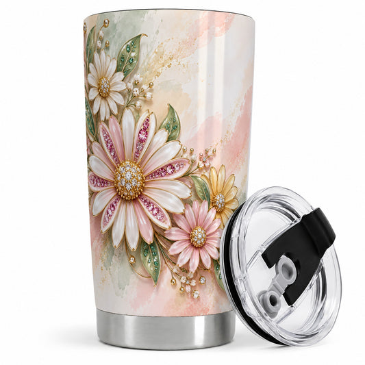 Jeweled Daisy Floral 20oz Tumbler with Pink Botanical Nature Artwork