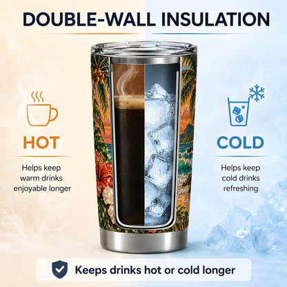 Tropical Sunset 20oz Tumbler with Hibiscus Beach and Palm Artwork