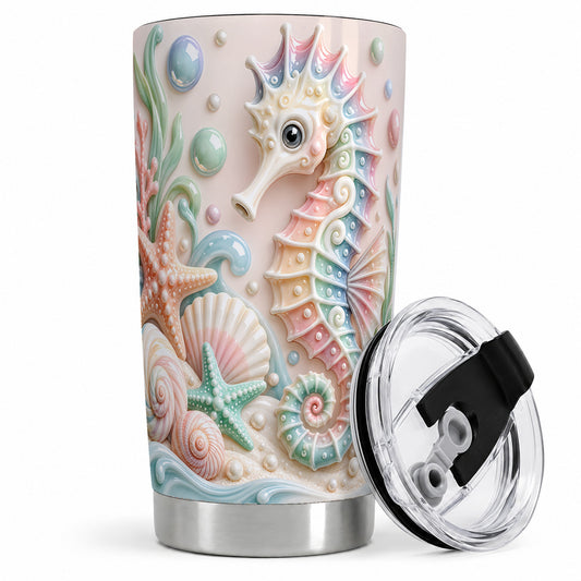 Pastel Seahorse 20oz Tumbler with Starfish and Coastal Ocean Artwork
