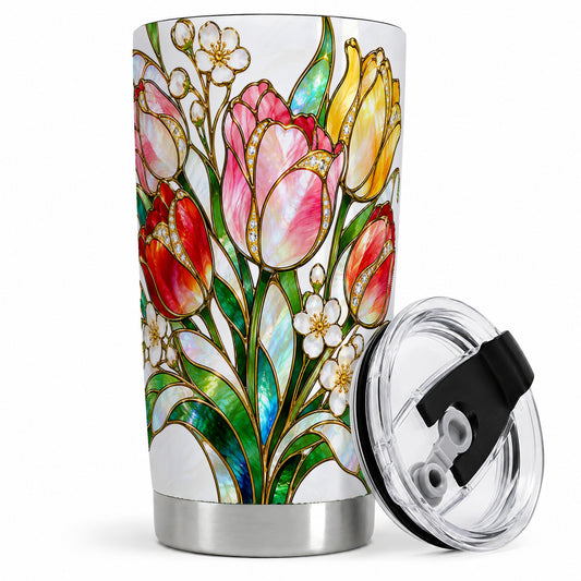 Stained Glass Tulip 20oz Tumbler with Colorful Floral Artwork