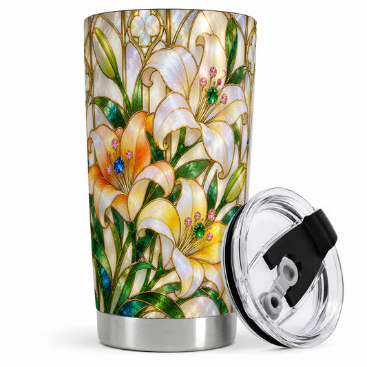 Jeweled Lily 20oz Tumbler with Stained Glass Floral Artwork