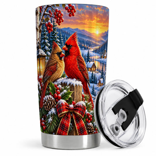 Winter Cardinal Pair 20oz Tumbler with Snowy Landscape Art