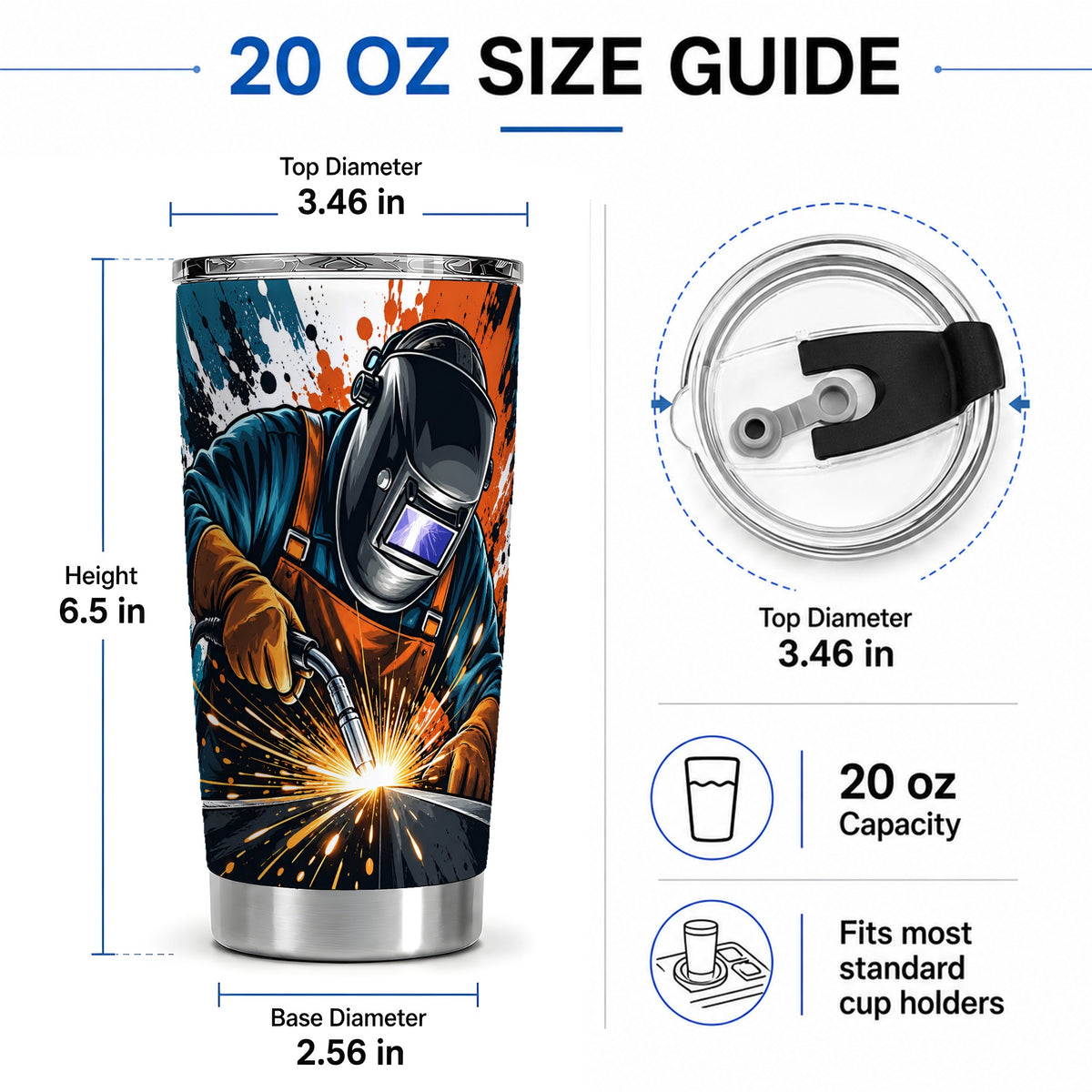 #pl[20oz|Steel] Welder 20oz Tumbler, Welding Sparks Artwork for Welders
