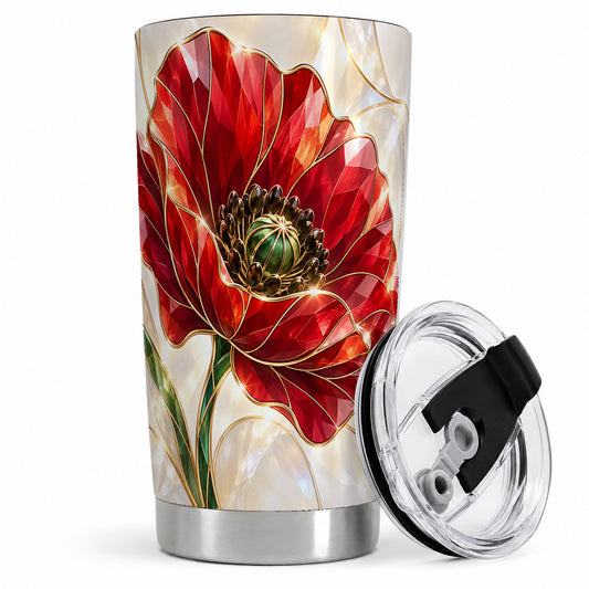 Red Poppy 20oz Tumbler, Crystal Floral Artwork for Flower Lovers
