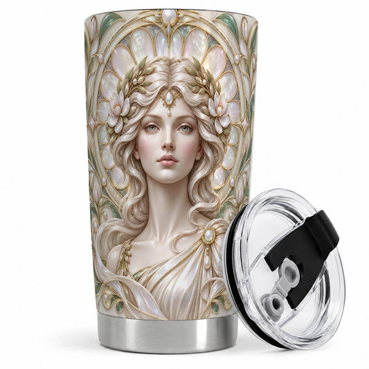 Art Nouveau Woman 20oz Tumbler, Pearl Floral Portrait Artwork