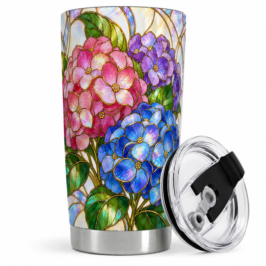 Hydrangea 20oz Tumbler, Stained Glass Floral Artwork for Gardeners