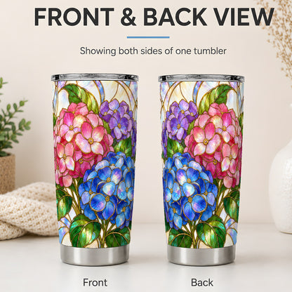 #pl[20oz|Steel] Hydrangea 20oz Tumbler, Stained Glass Floral Artwork for Gardeners