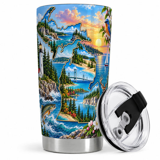 Michigan Great Lakes 20oz Tumbler, Scenic State Art for Lake Lovers