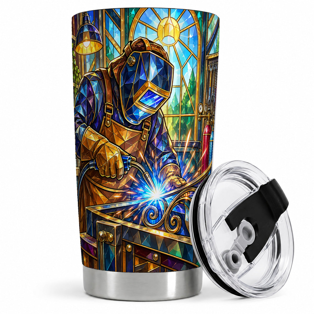 Welding Workshop 20oz Tumbler, Welder Sparks Art for Metalworkers