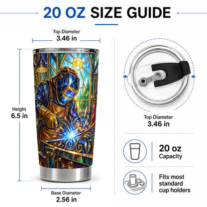 #pl[20oz|Steel] Welding Workshop 20oz Tumbler, Welder Sparks Art for Metalworkers
