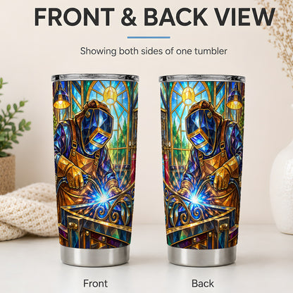 #pl[20oz|Steel] Welding Workshop 20oz Tumbler, Welder Sparks Art for Metalworkers