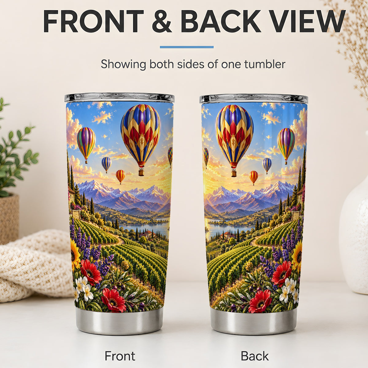 #pl[20oz|Steel] Hot Air Balloon 20oz Tumbler with Vineyard Landscape for Travel Lovers