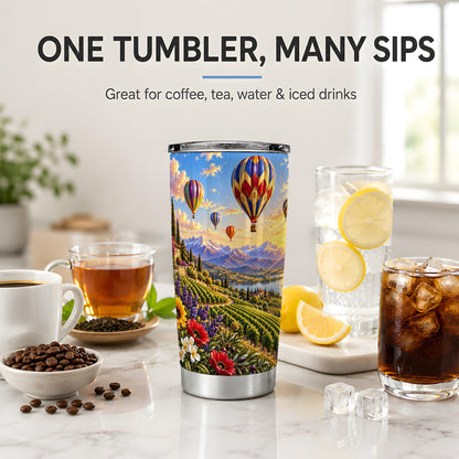 Hot Air Balloon 20oz Tumbler with Vineyard Landscape for Travel Lovers