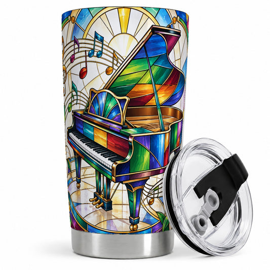 Stained Glass Piano 20oz Tumbler with Music Notes for Music Lovers