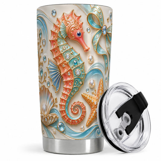 Ocean Seahorse 20oz Tumbler with Starfish and Pearl Artwork