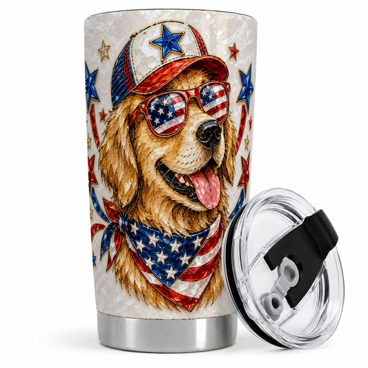 Patriotic Dog 20oz Tumbler with Stars and Flag Artwork for Dog Lovers