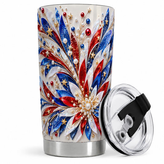 Red White Blue Floral 20oz Tumbler with Radiant Star Art for Daily Use