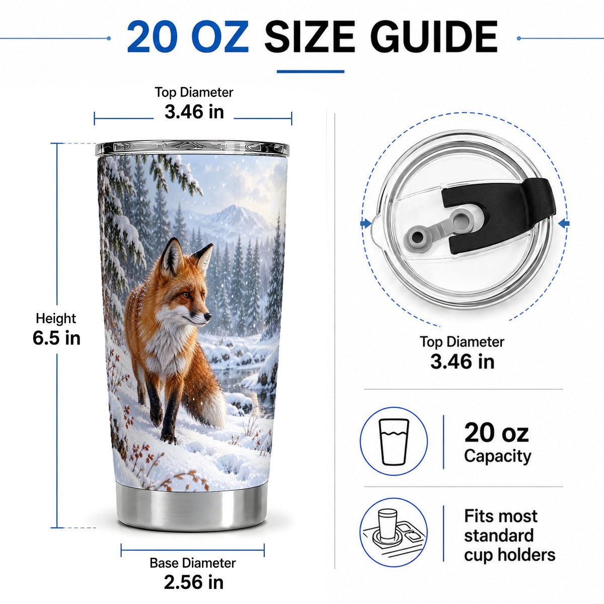 #pl[20oz|Steel] Snowy Fox Tumbler, 20oz Winter Wildlife Drinkware for Nature Lovers