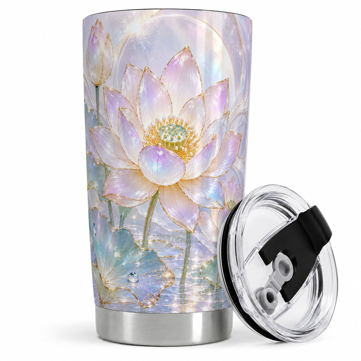 Lotus Flower Tumbler, 20oz Iridescent Botanical Drinkware for Home