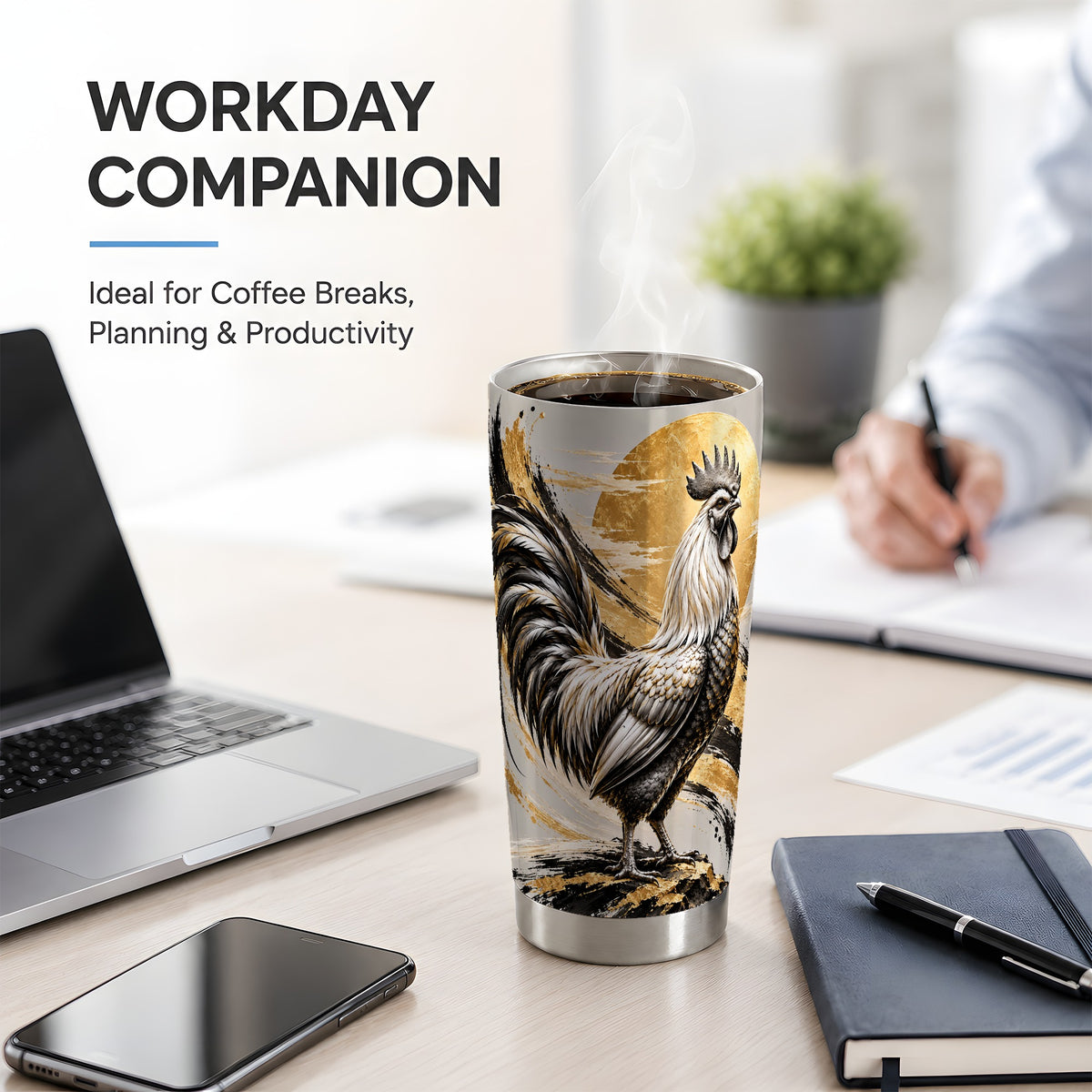 Black Gold Rooster 20oz Tumbler for Rooster Lovers