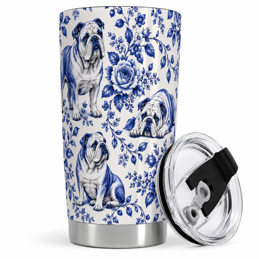 Blue Floral Bulldog 20oz Tumbler for Bulldog Lovers