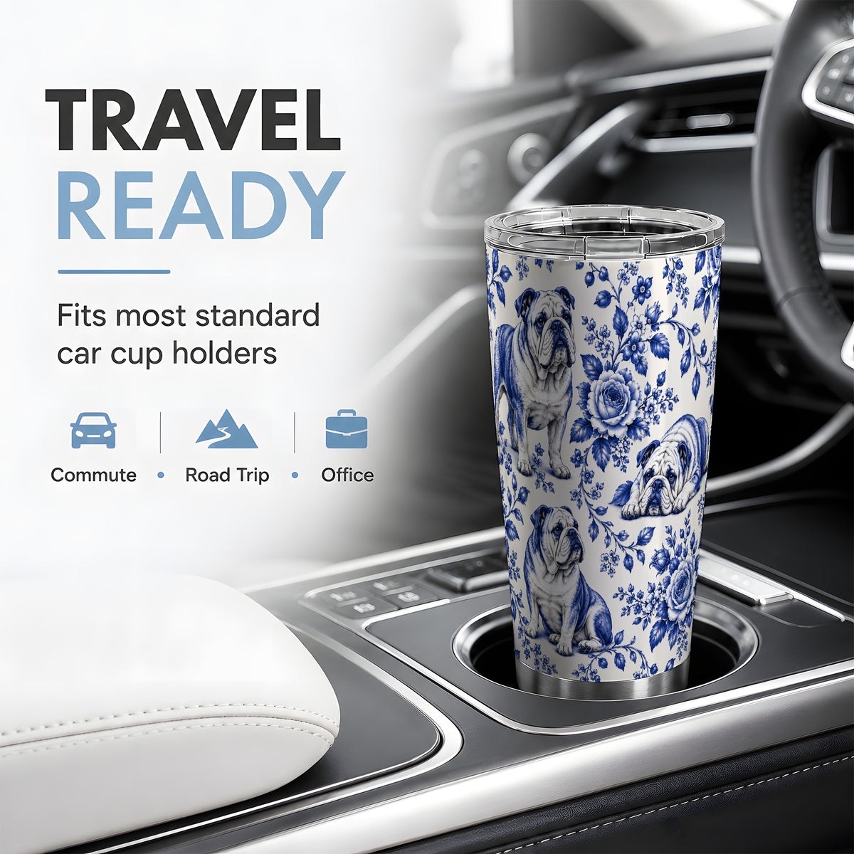Blue Floral Bulldog 20oz Tumbler for Bulldog Lovers