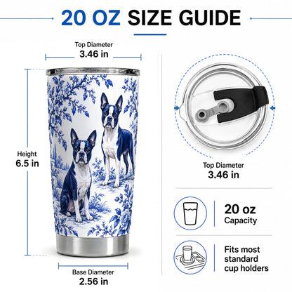 #pl[20oz|Steel] Blue Floral Boston Terrier 20oz Tumbler for Dog Lovers