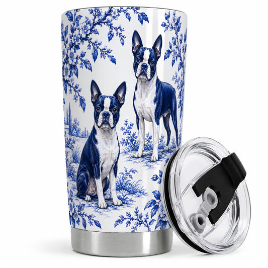 Blue Floral Boston Terrier 20oz Tumbler for Dog Lovers