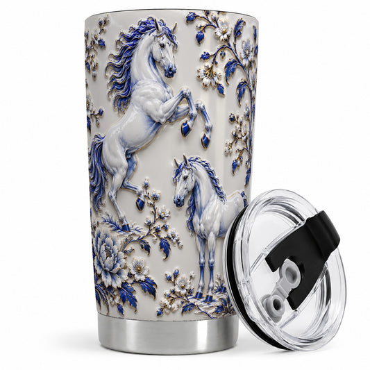 Blue Floral Horse 20oz Tumbler for Horse Lovers