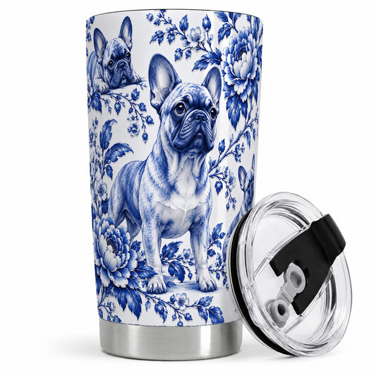 Blue Floral French Bulldog 20oz Tumbler for Dog Lovers