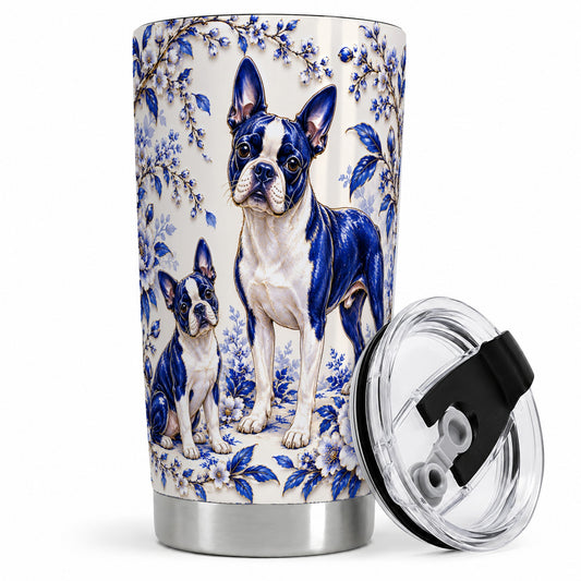 Boston Terrier Blue Botanical Art 20oz Tumbler for Dog Lovers