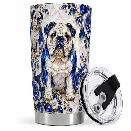 English Bulldog Blue Gem Floral Art 20oz Tumbler for Dog Lovers