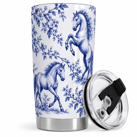 Blue Floral Horse Equestrian Art 20oz Tumbler for Horse Lovers